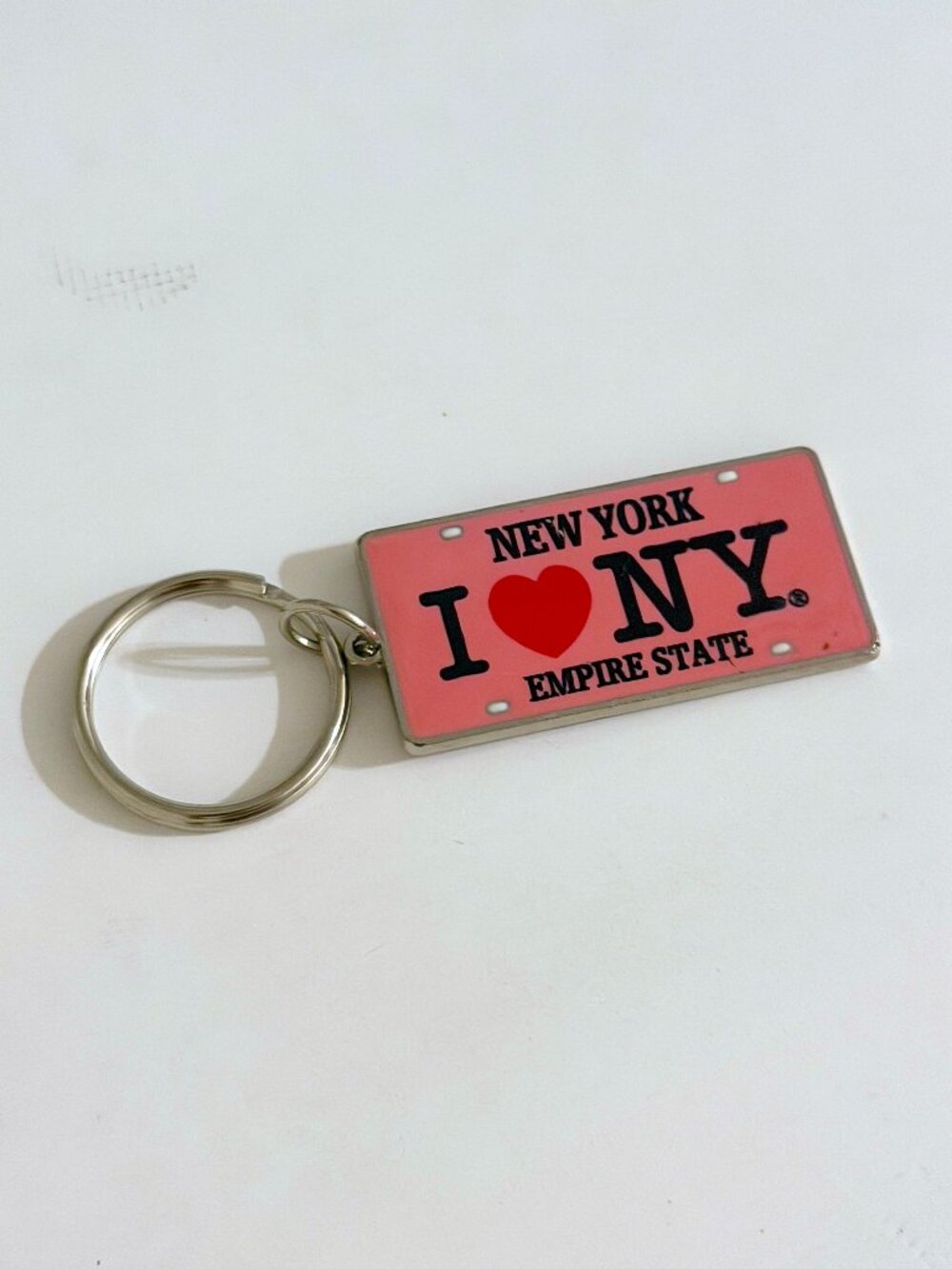 "I Love NY" Pink Mini Metal State License Plate Souvenir Keychain